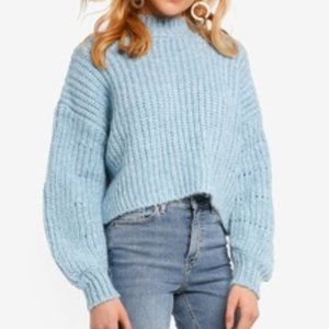 TOPSHOP Blue Exaggerated Sleeve Cropped Sweater